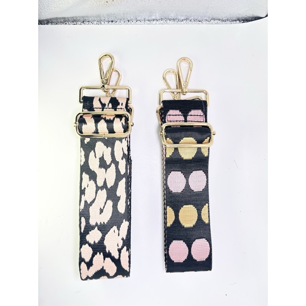 Black/Pink Pair Adjustable Replacement Purse Crossbody Strap w/Gold Hardware